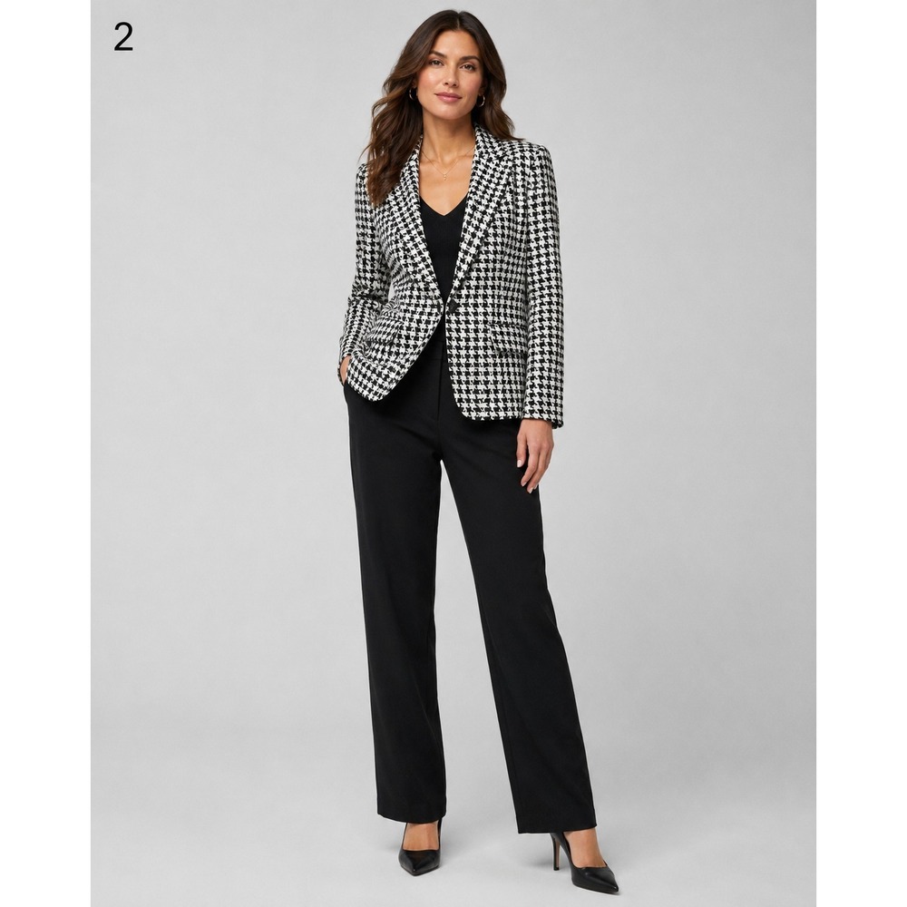 Susan Bristol Blazer Jacket Womens Medium Black White Houndstooth Plaid Pockets